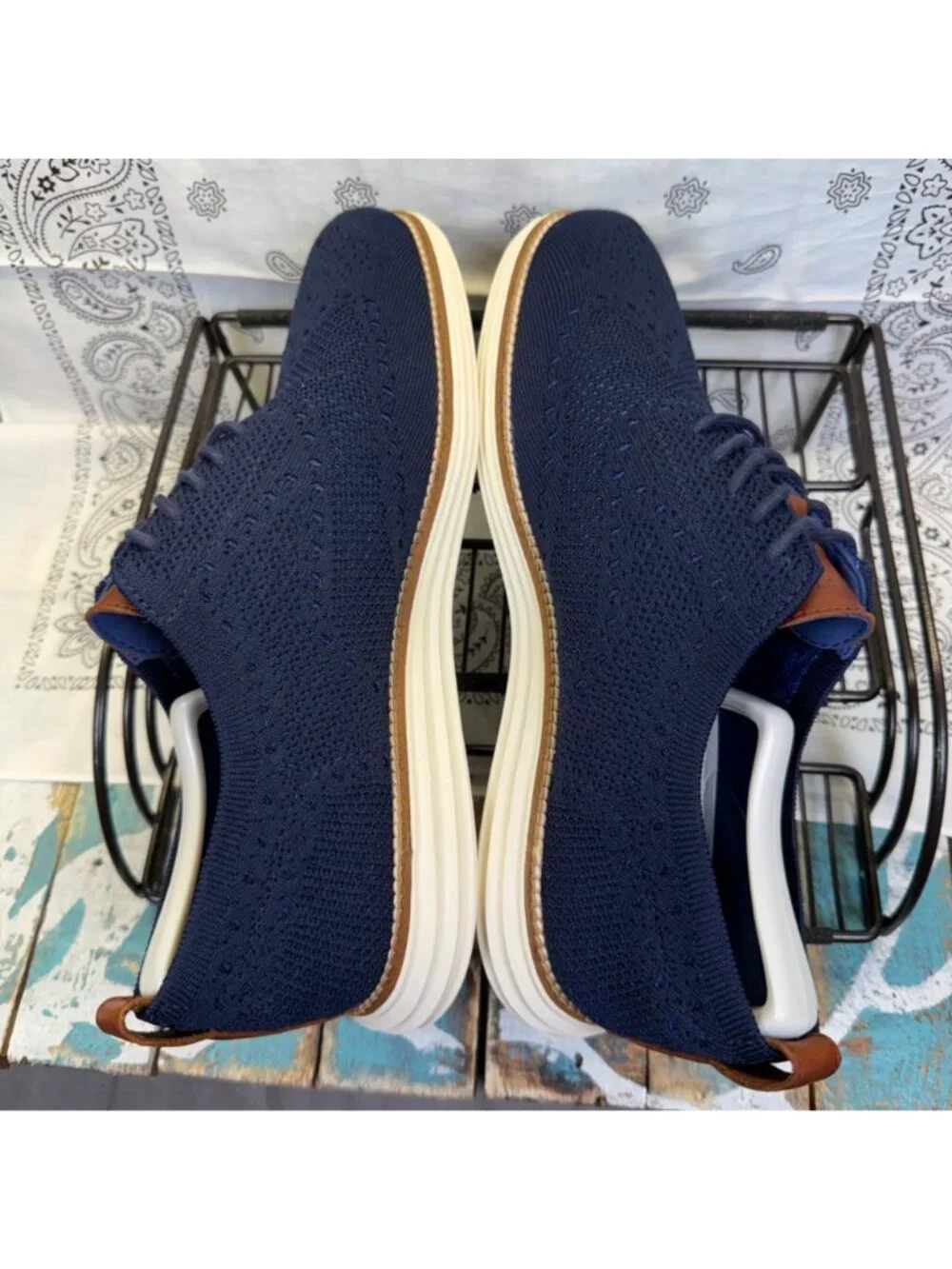 Cole Haan Shoes Navy Original Grand Stitchlite Wingtip Oxford Knit Mens 8.5EUC